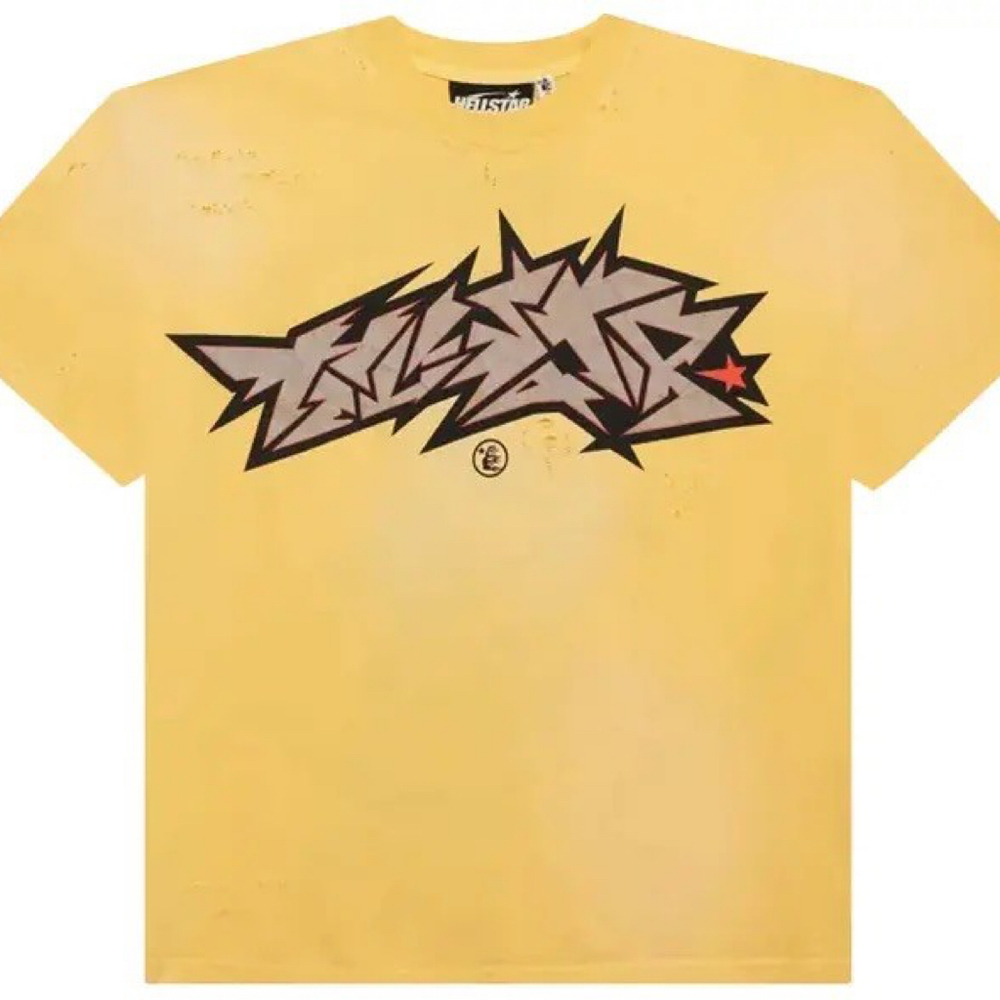 Hellstar Yellow Cracked Print Tee Shirt XL 100% Authentic